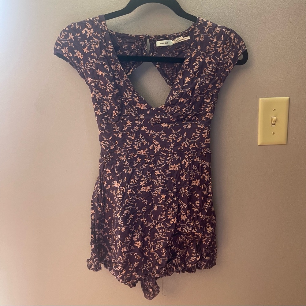 Kimchi Blue Brown Floral Romper with Pink Print